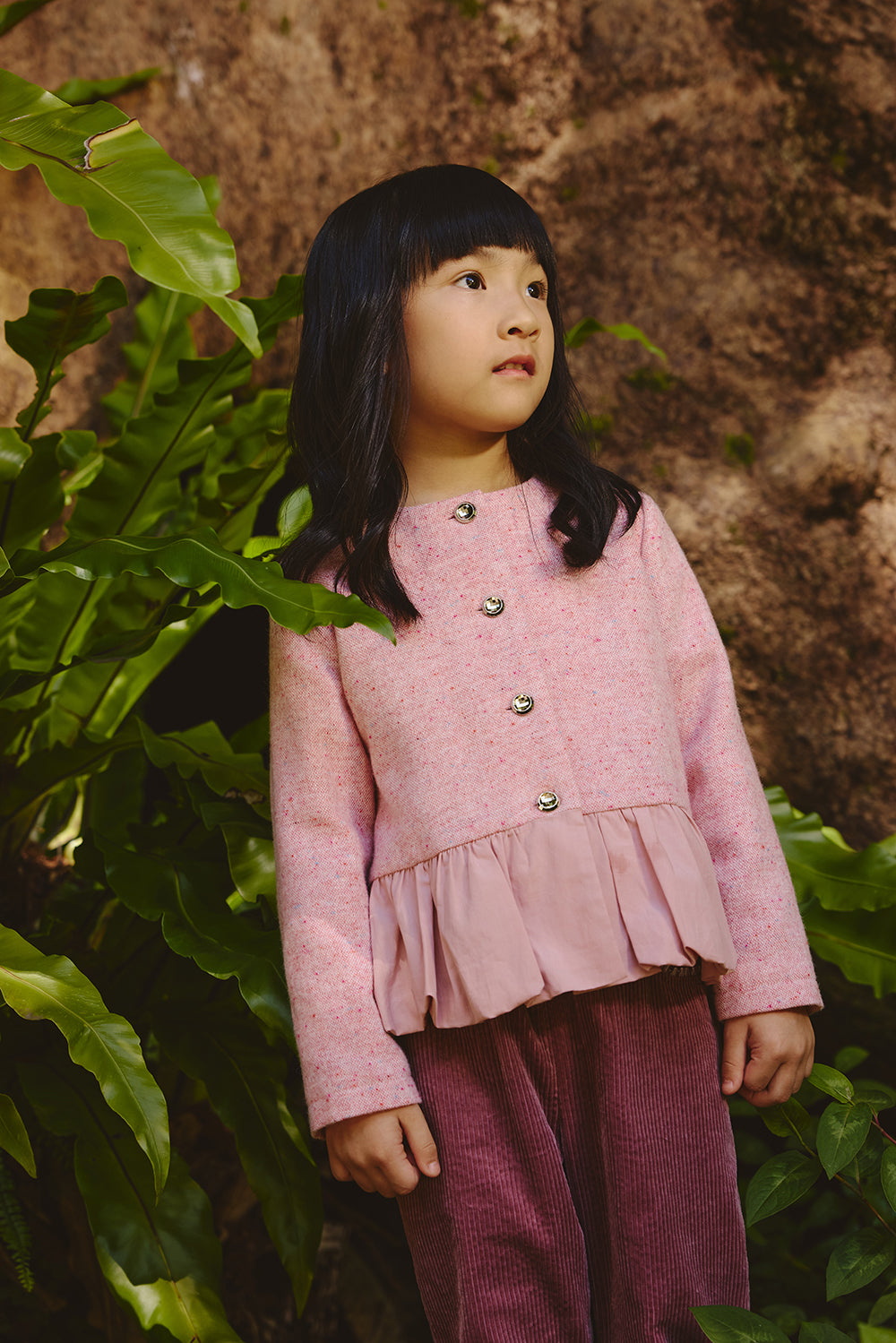 Luxury | 女童 Jardin Bloom外套 | 長袖毛呢拼接 小圓領 花苞下擺