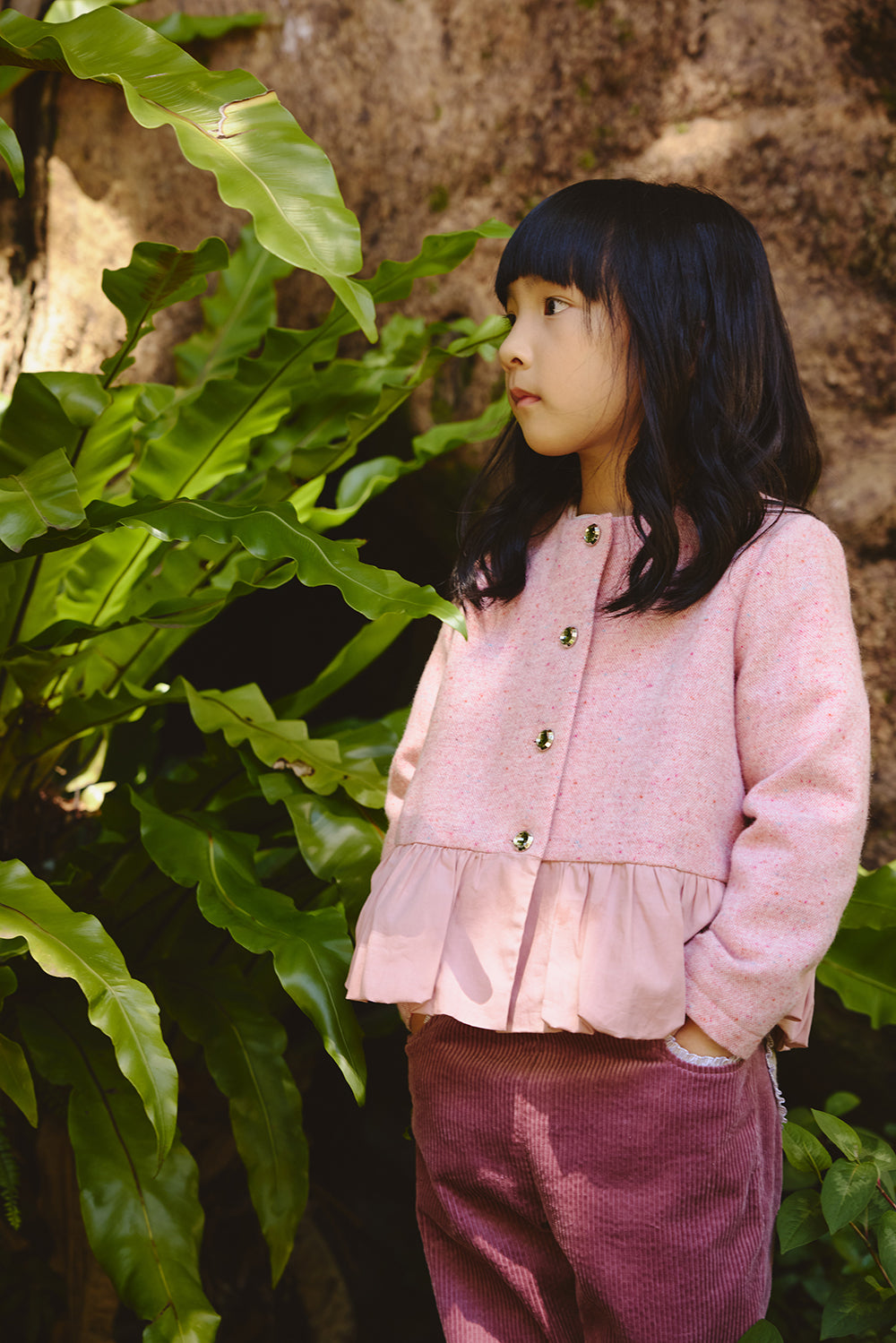 Luxury | 女童 Jardin Bloom外套 | 長袖毛呢拼接 小圓領 花苞下擺