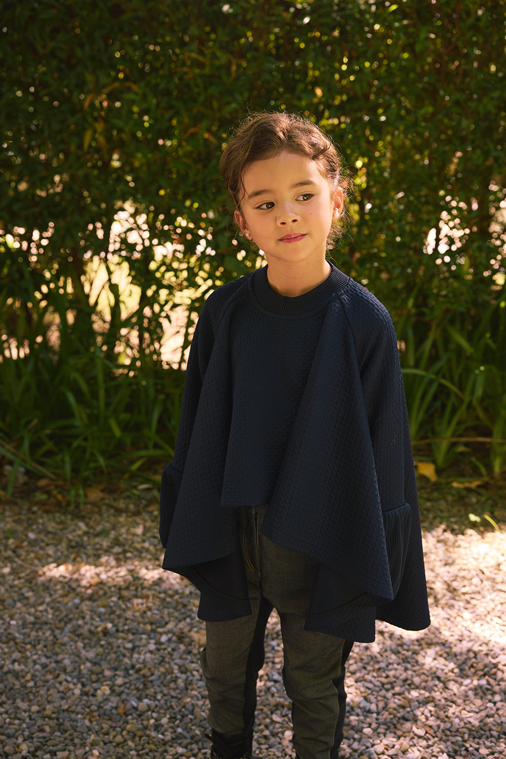 【預購】Luxury | 女童 前短後長泡泡袖上衣 | 長袖荷葉 多層次 袖型設計