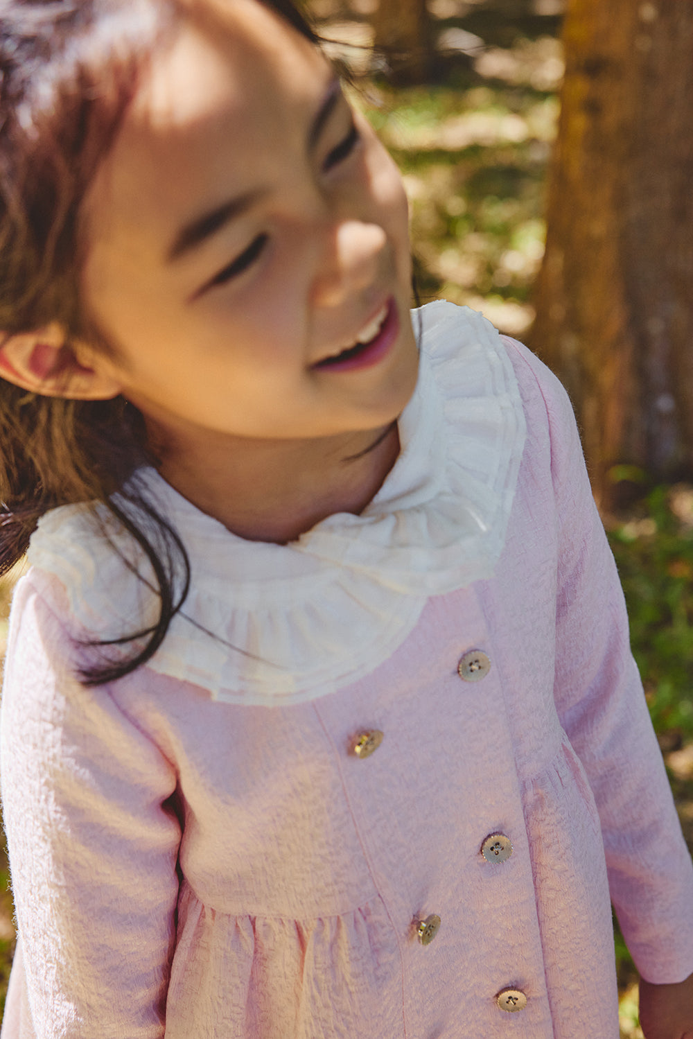 【預購】Luxury | 女童 Frill Fairy排釦洋裝 | 長袖荷葉 雙領 紋理面料