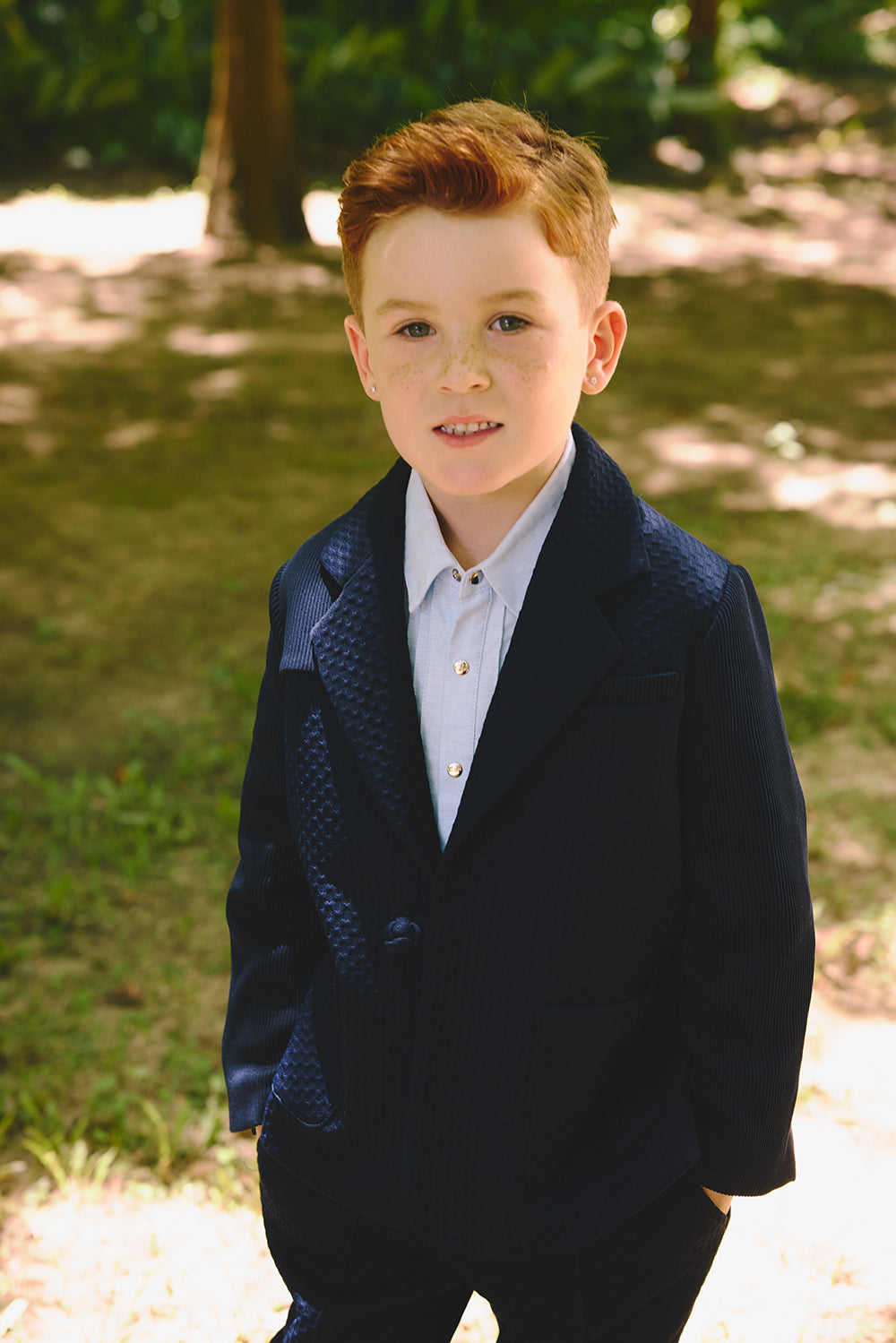 【預購】Luxury | 男童 聯名款親子潮流西裝外套 | 長袖西裝領 紋理面料 扭結