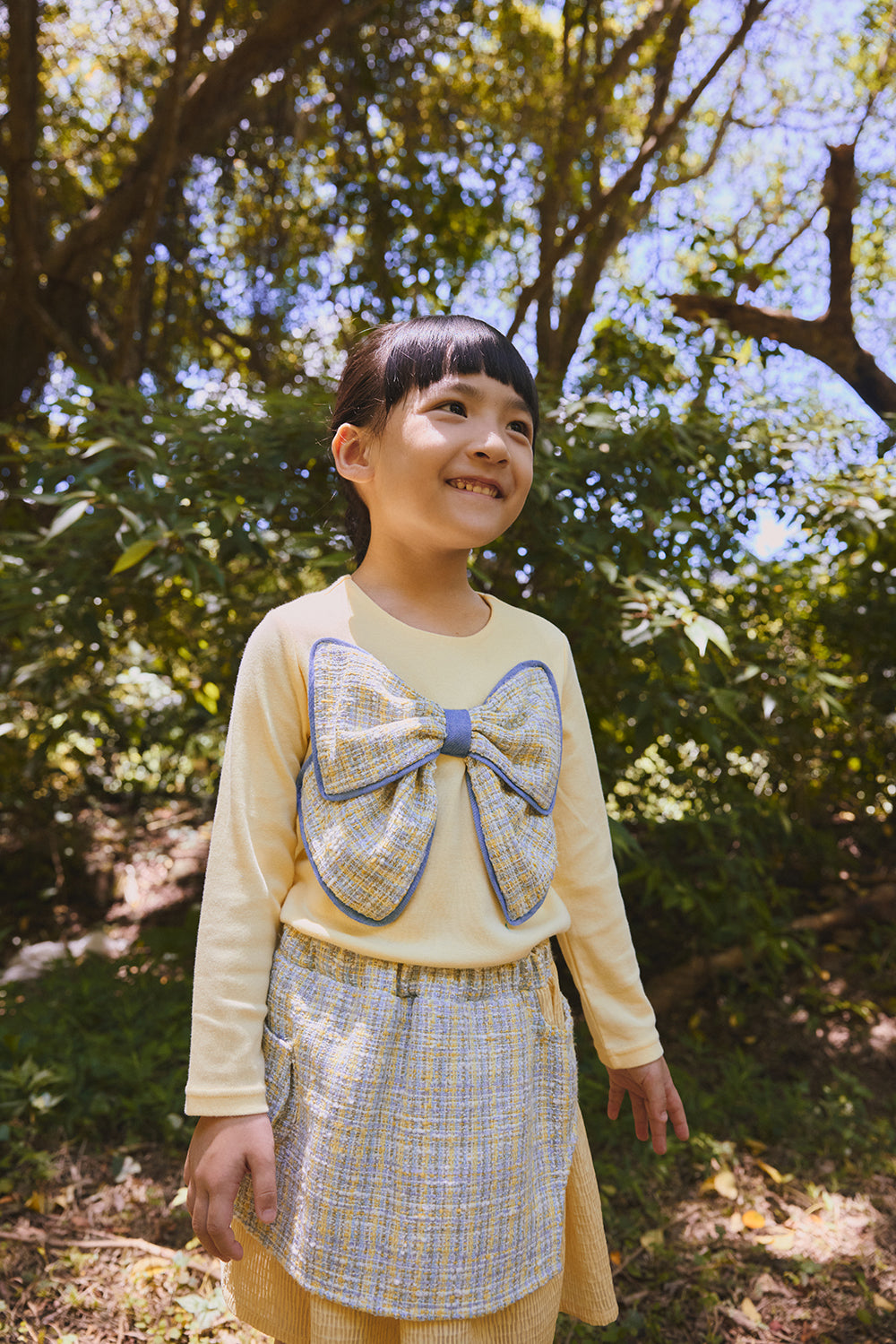 【預購】Main | 女童 Aurora毛呢蝴蝶上衣 | 長袖蝴蝶結 立體剪裁 毛呢拼接 | 100% 有機棉