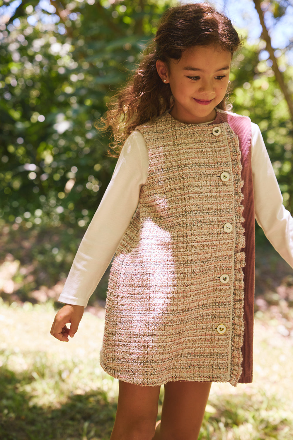 【預購】Luxury | 女童 Frosted Knit背心洋裝 | 無袖毛呢拼接 荷葉 小圓領