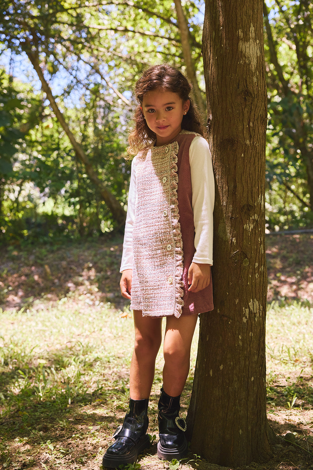 【預購】Luxury | 女童 Frosted Knit背心洋裝 | 無袖毛呢拼接 荷葉 小圓領