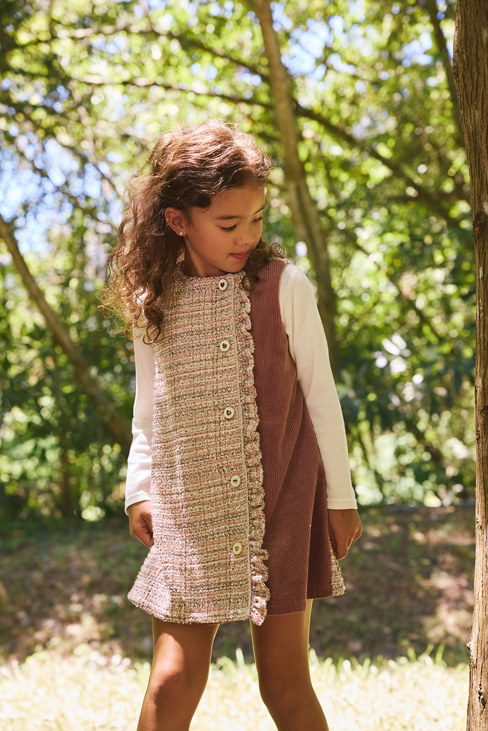 【預購】Luxury | 女童 Frosted Knit背心洋裝 | 無袖毛呢拼接 荷葉 小圓領