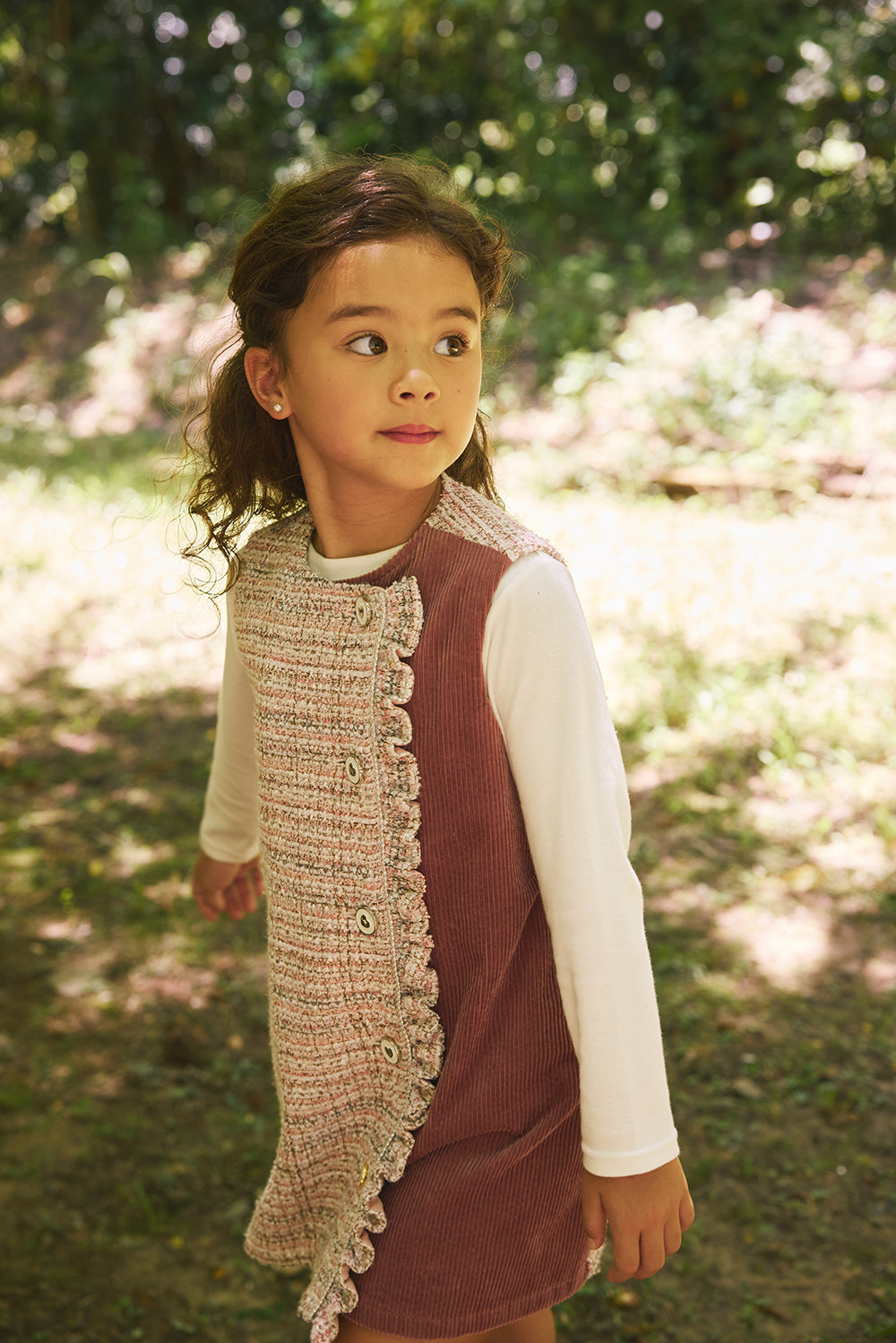【預購】Luxury | 女童 Frosted Knit背心洋裝 | 無袖毛呢拼接 荷葉 小圓領