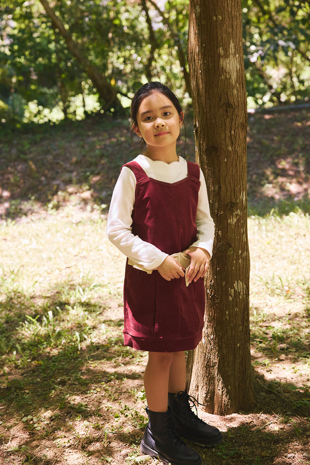 Luxury | 女童 Bowberry燈芯絨吊帶裙 | 無袖蝴蝶結 口袋設計 立體剪裁