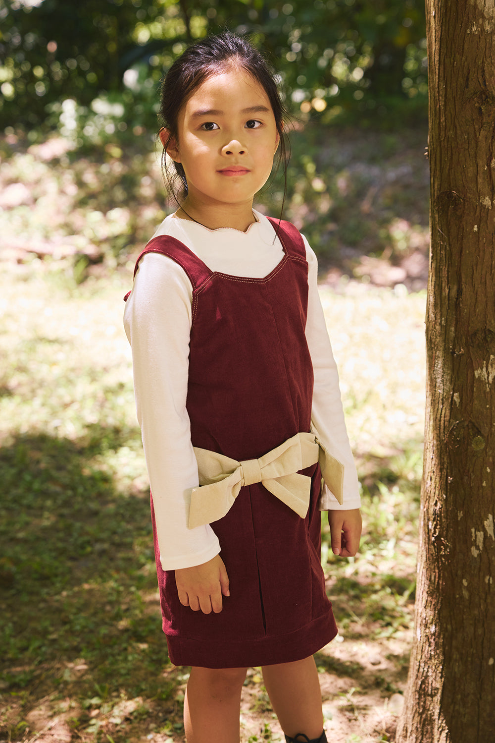 Luxury | 女童 Bowberry燈芯絨吊帶裙 | 無袖蝴蝶結 口袋設計 立體剪裁