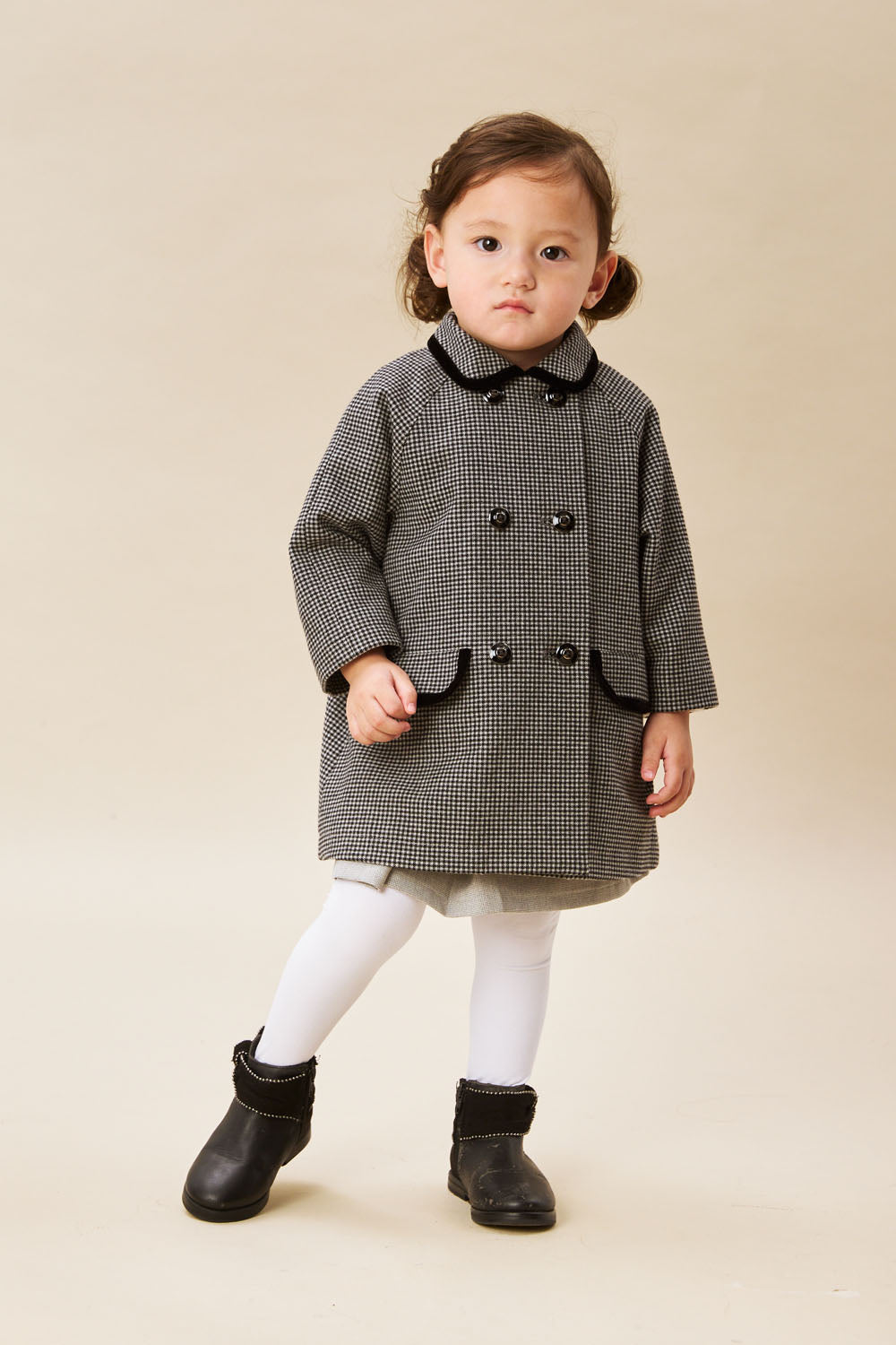 Luxury | 幼兒 Clara 千鳥格圓弧領滾邊傘型長袖外套