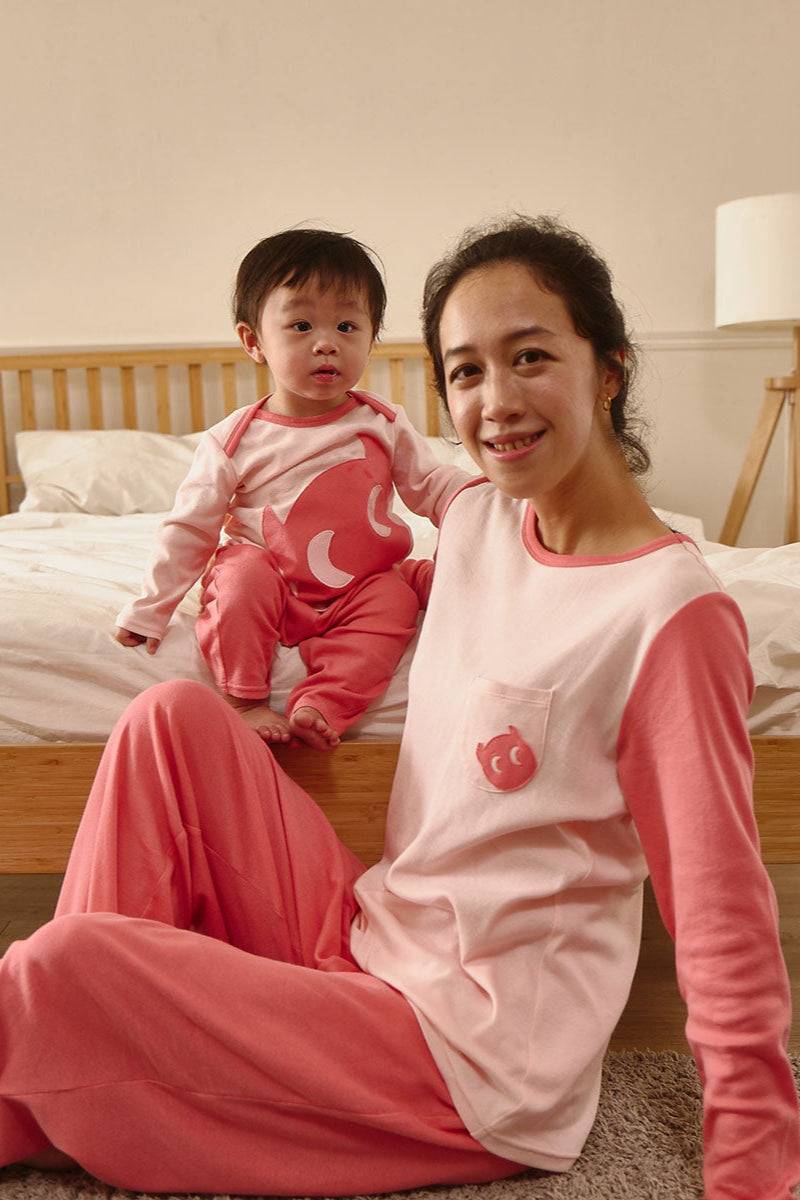 Basic | 成人 小精靈居家套組(女士) (粉紅) | 小精靈 Logo 拼接 | 100% 有機棉