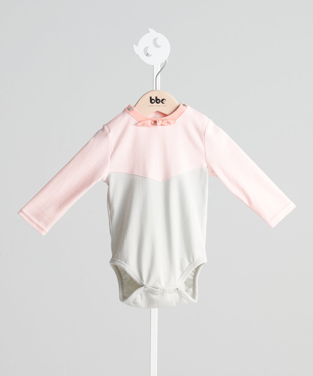Main | Toddler Elegant Bow Collar Colorblock Bodysuit | Stitching | 100% Organic Cotton