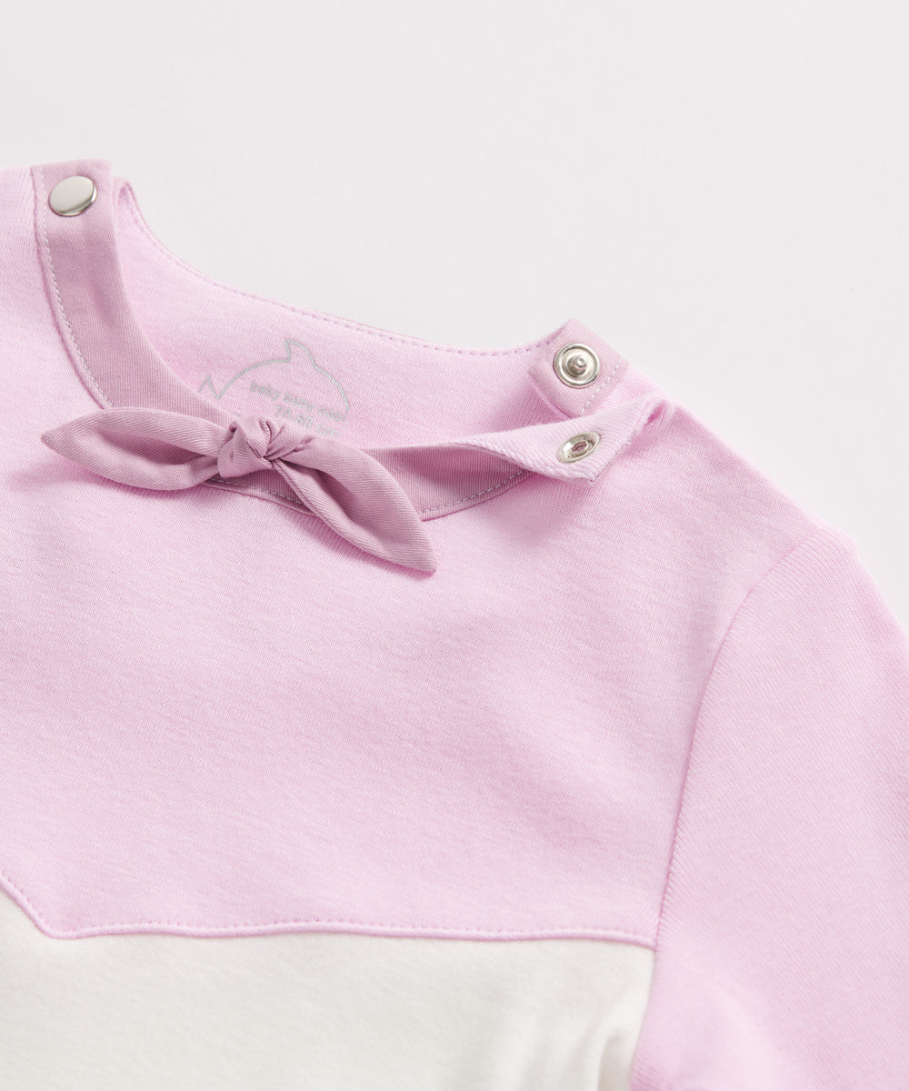 Main | Toddler Elegant Bow Collar Colorblock Bodysuit | Stitching | 100% Organic Cotton