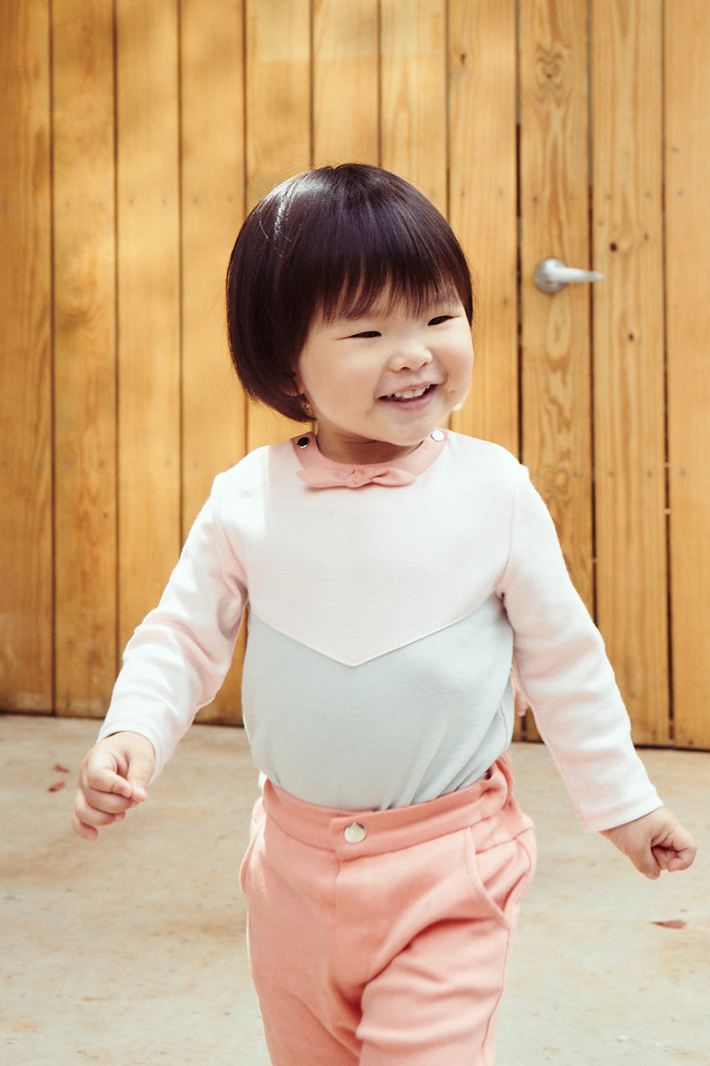 Main | Toddler Elegant Bow Collar Colorblock Bodysuit | Stitching | 100% Organic Cotton