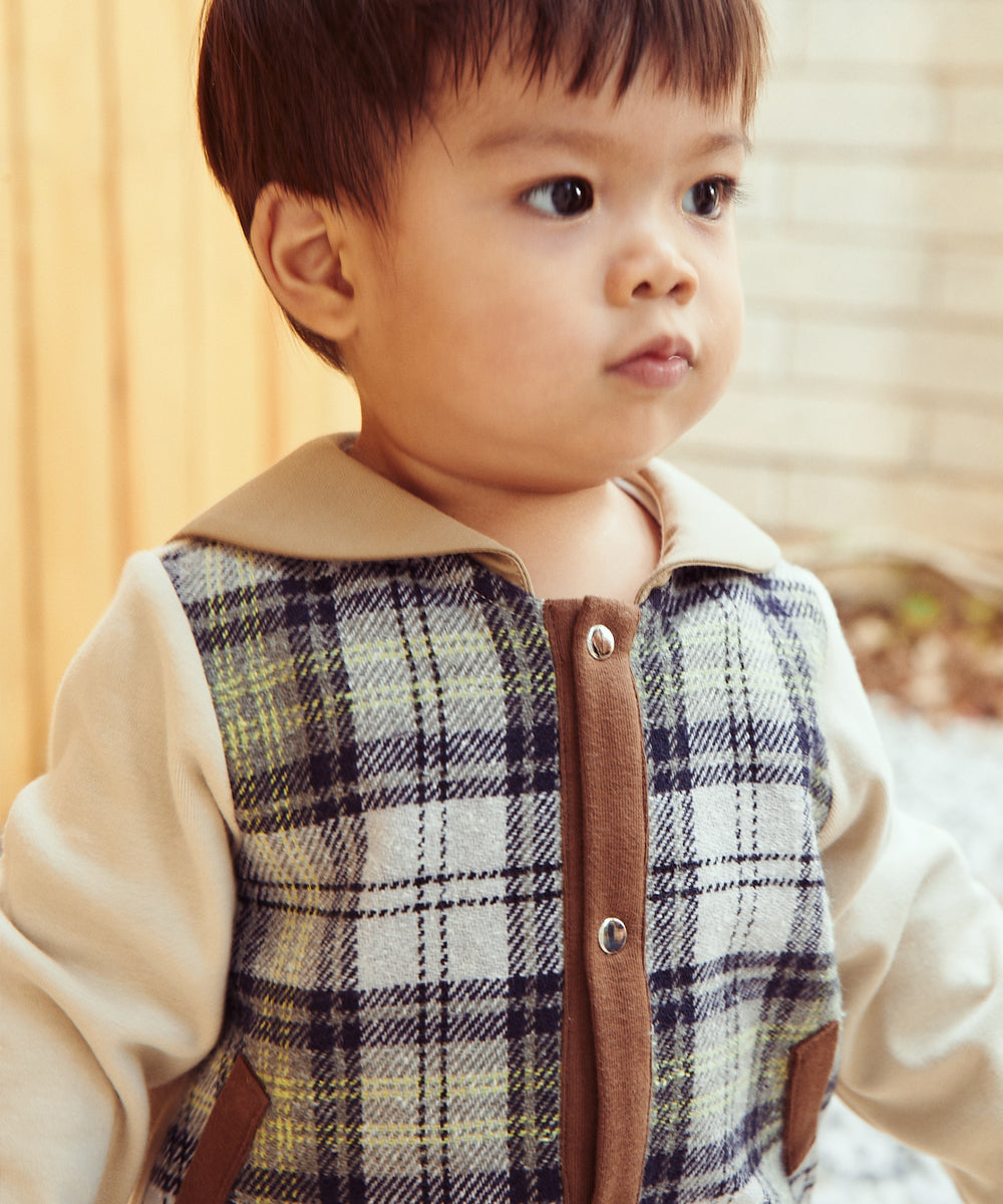 Main | Toddler navy crew neck jacket | Paneled | 100% organic cotton
