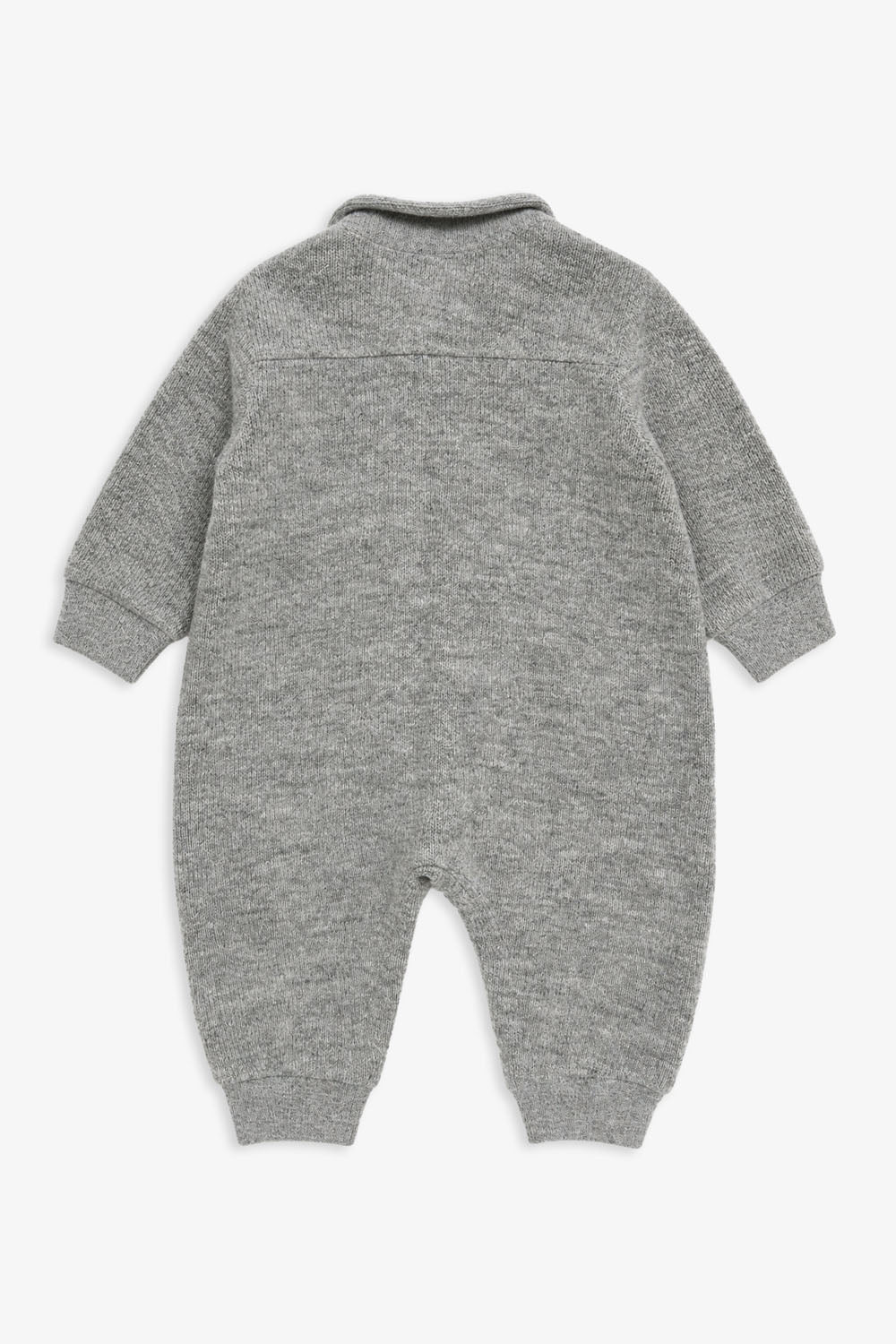 Luxury | Toddler Woodland Bear Textured Wool-Feel Pocket Long-Sleeve Romper