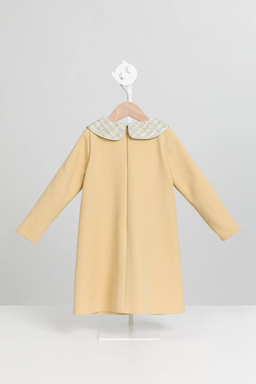 【預購】Luxury | 女童 Rustle Bow領結洋裝 | 長袖不對稱大小領 毛呢拼接 鑲邊