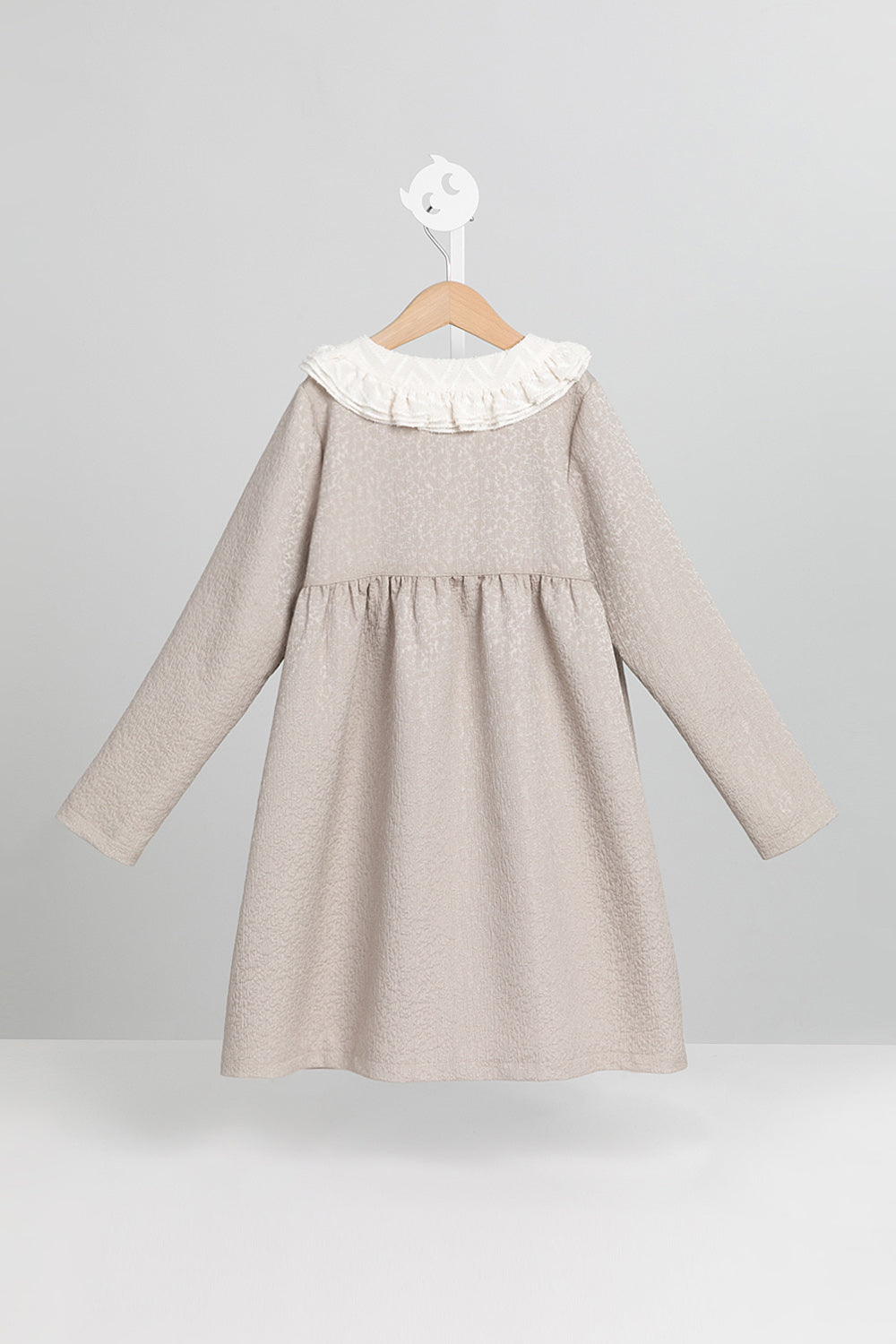 【預購】Luxury | 女童 Frill Fairy排釦洋裝 | 長袖荷葉 雙領 紋理面料