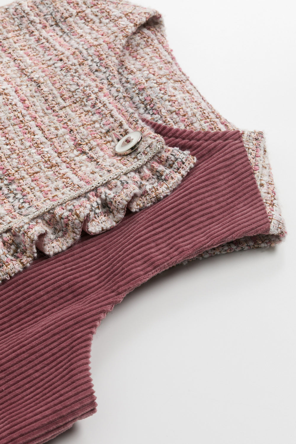 【預購】Luxury | 女童 Frosted Knit背心洋裝 | 無袖毛呢拼接 荷葉 小圓領