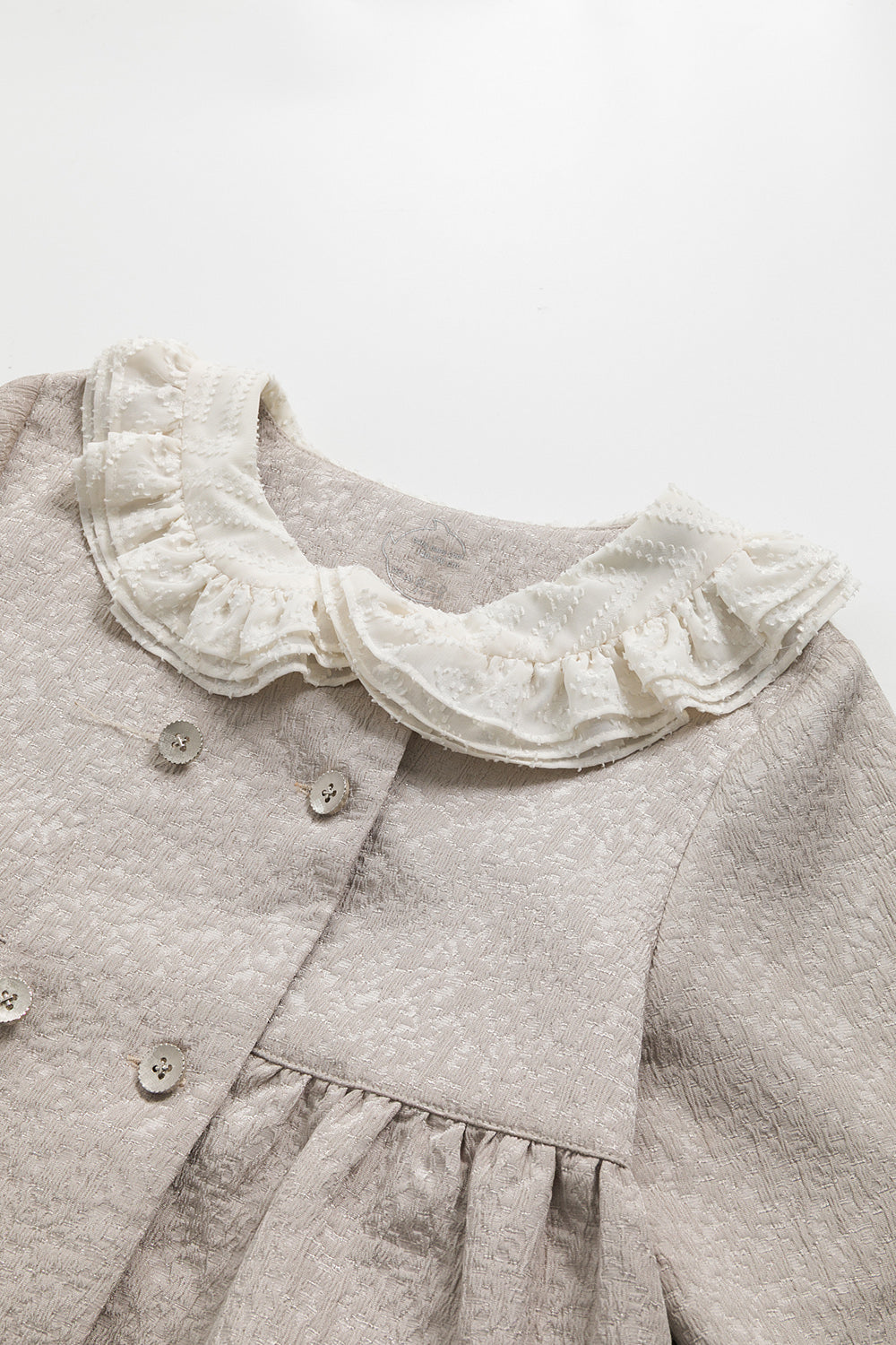 【預購】Luxury | 女童 Frill Fairy排釦洋裝 | 長袖荷葉 雙領 紋理面料