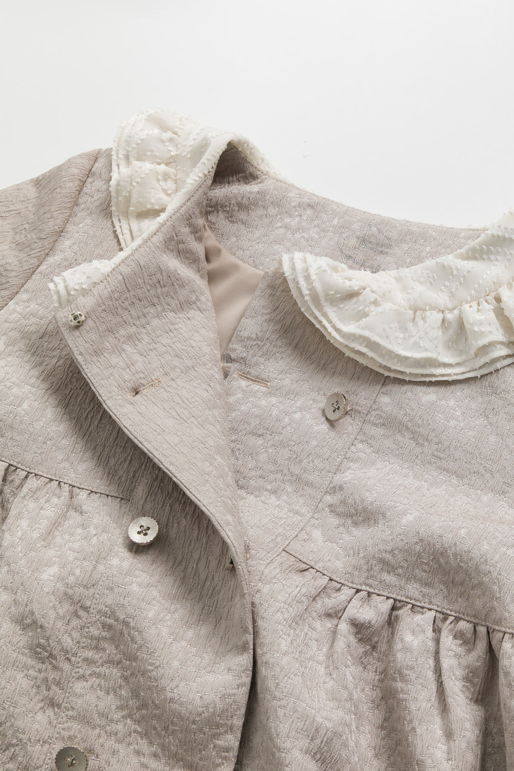 【預購】Luxury | 女童 Frill Fairy排釦洋裝 | 長袖荷葉 雙領 紋理面料