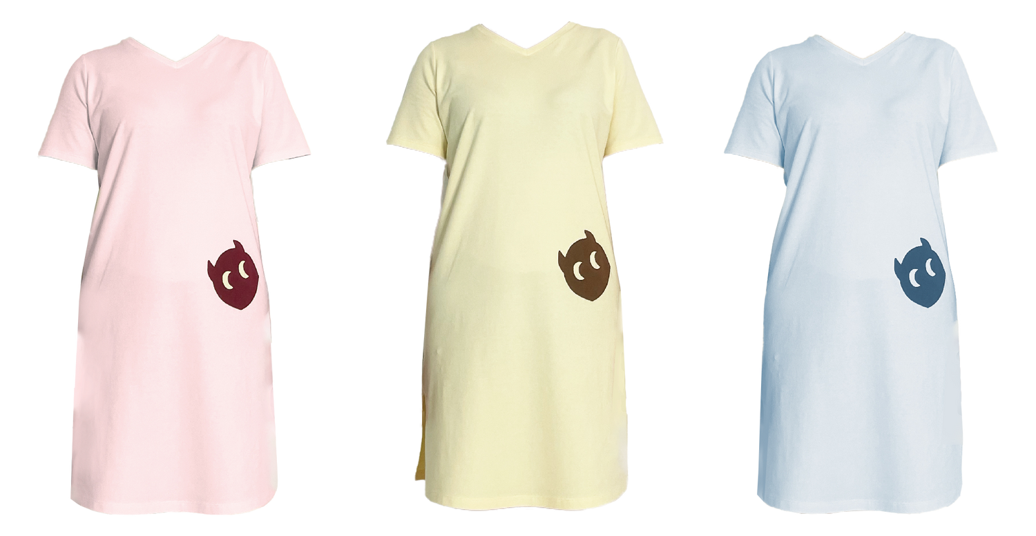 Basic | 成人 小精靈居家連身裙-大人(粉黃) | 小精靈 Logo | 100% 有機棉