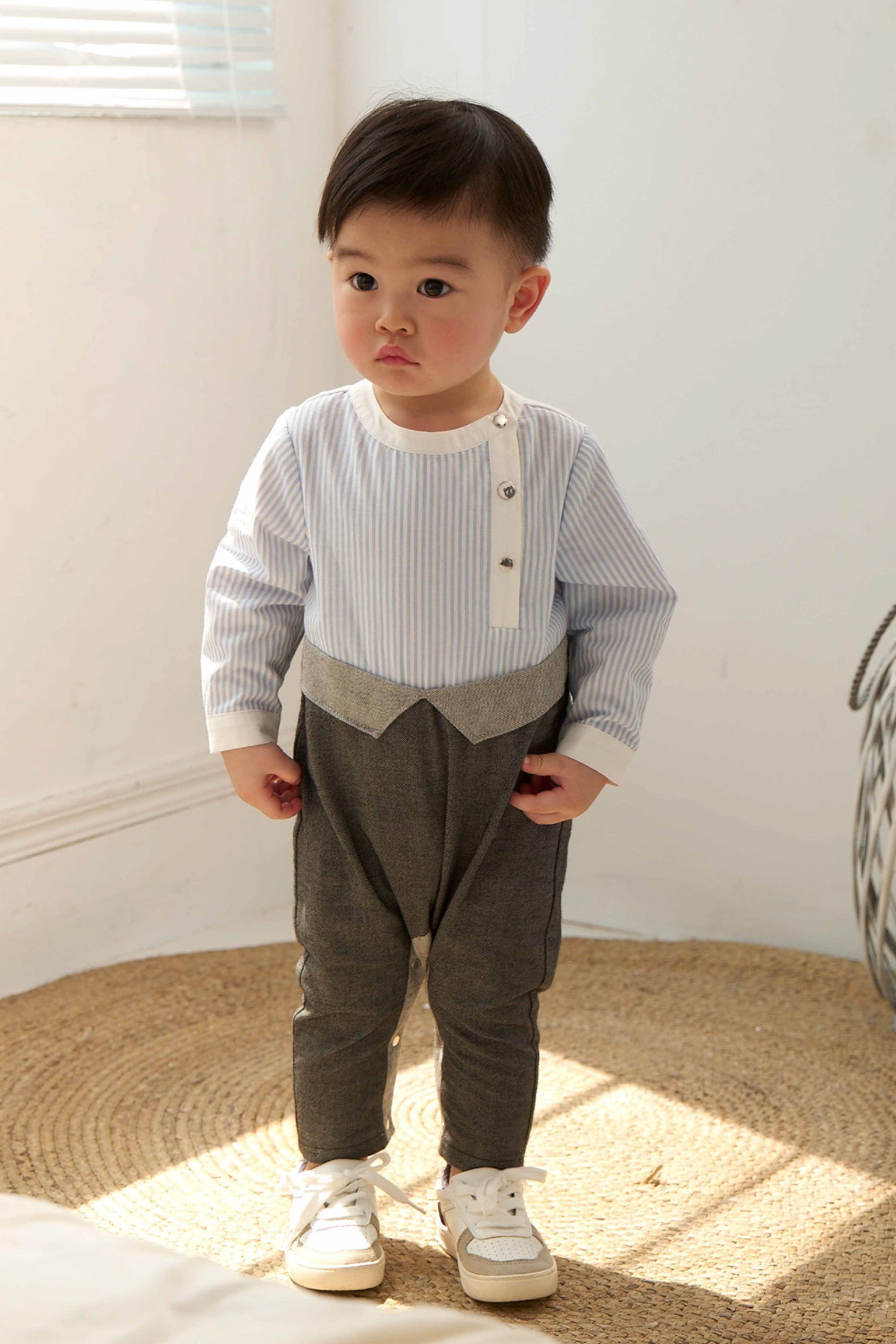 Main | Toddler Princeton Bias Placket Bunny Romper | Paneled | 100% organic cotton