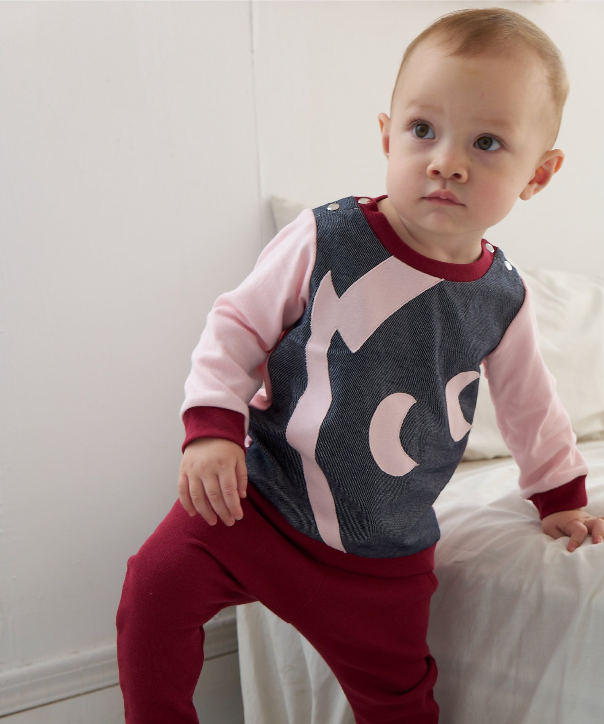 Main | Toddler bbc elf denim patchwork top | elf logo | 100% organic cotton