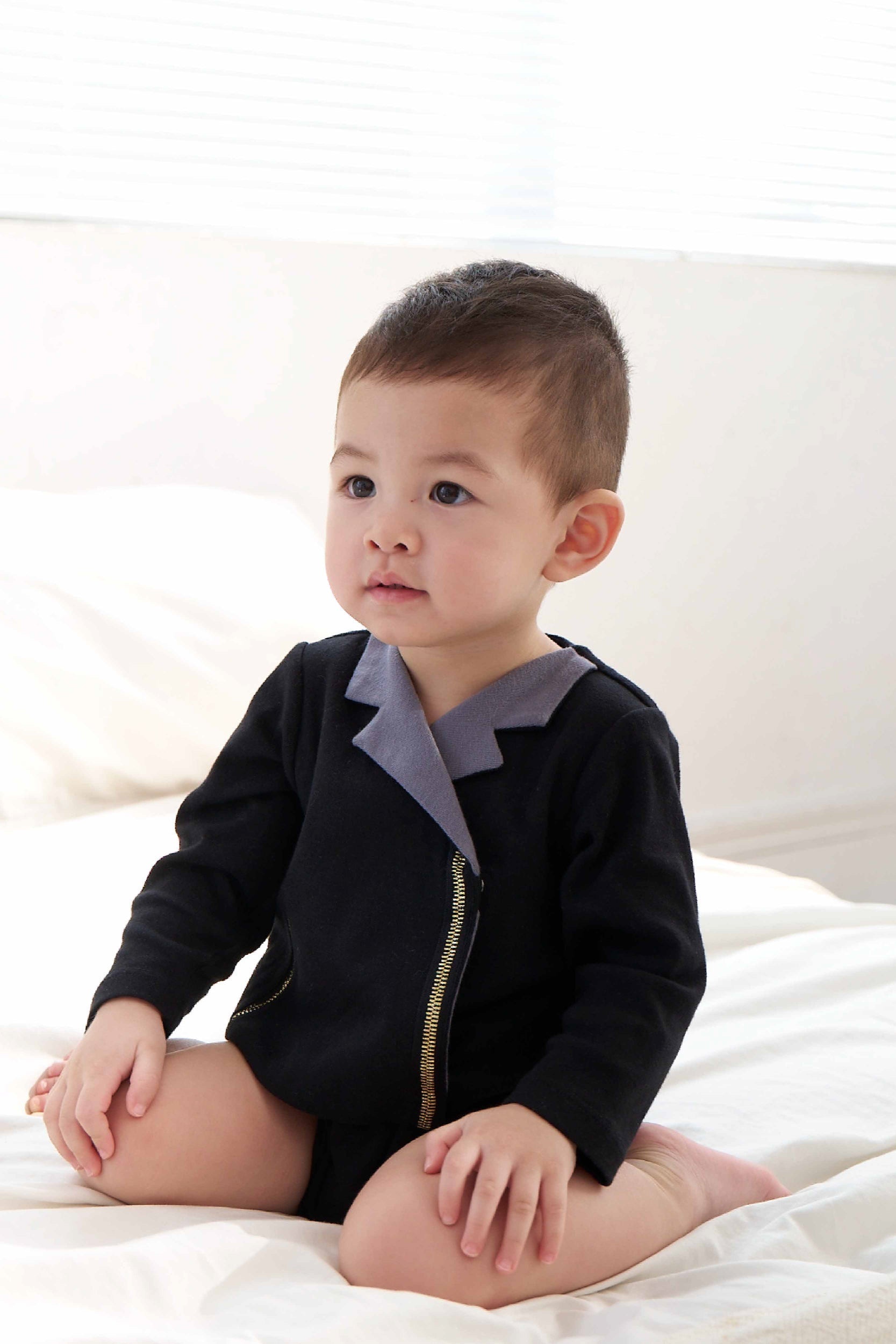 Main | Toddler British style knight collar bodysuit | Stitched suit collar | 100% organic cotton