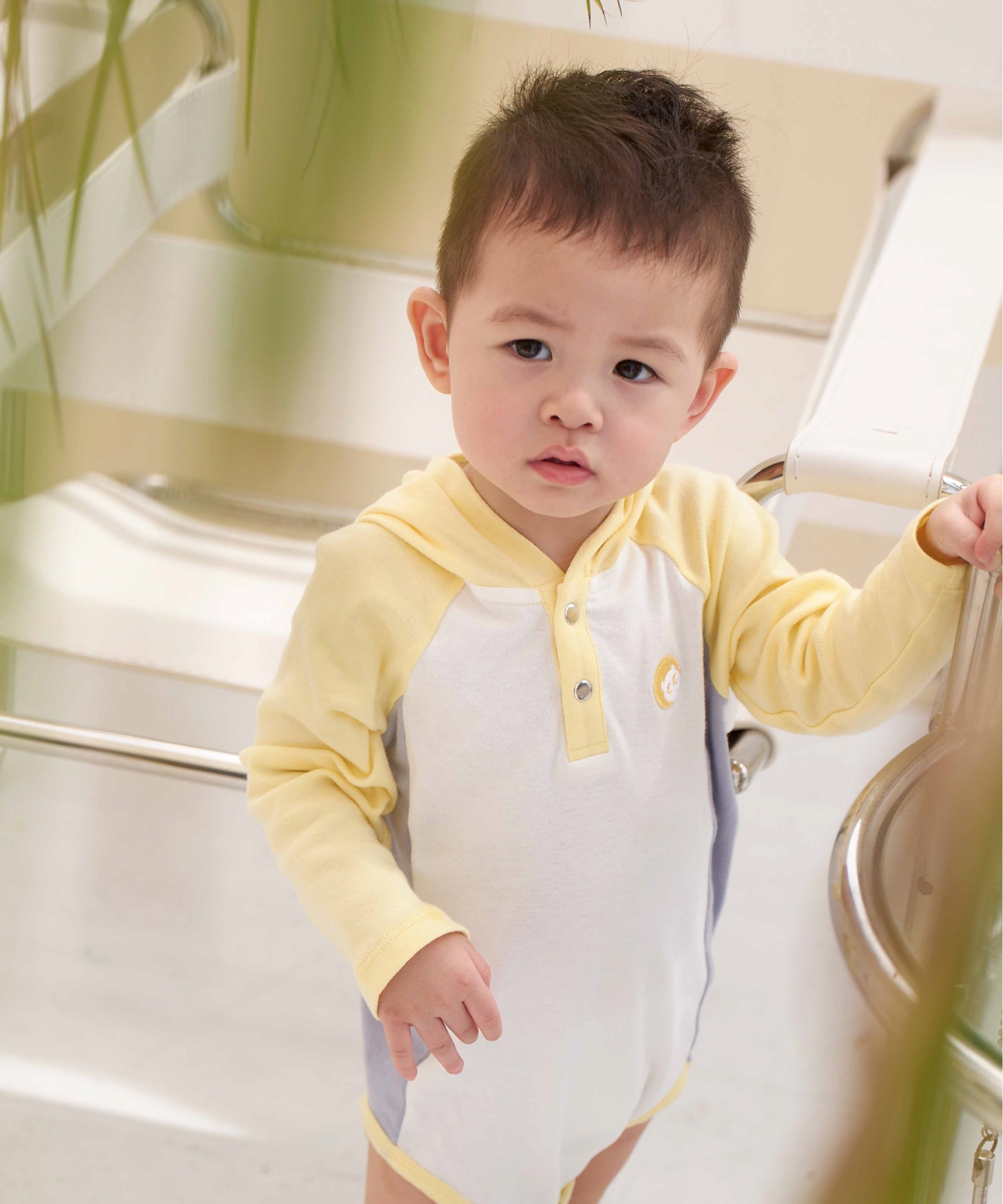 Main | Toddler Flow Patchwork Hooded Bodysuit | Patchwork | 100% organic cotton