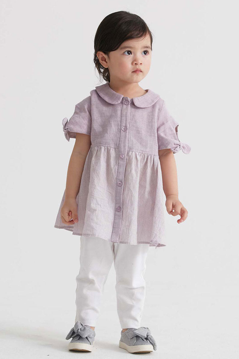 Main | Girls purple pleated baby doll top | bow | 100% organic cotton