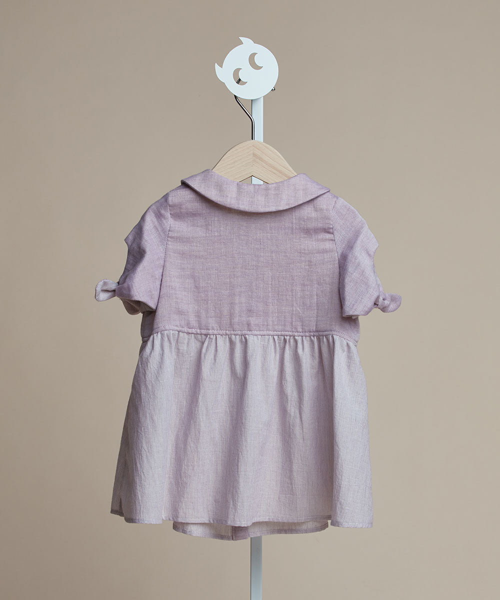 Main | Girls purple pleated baby doll top | bow | 100% organic cotton
