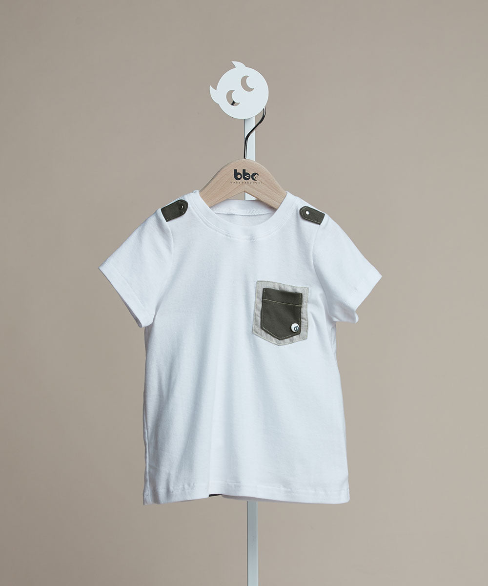 Main | 男童 軍裝口袋 T-shirt | 拼接 口袋設計 小圓領 | 100% 有機棉
