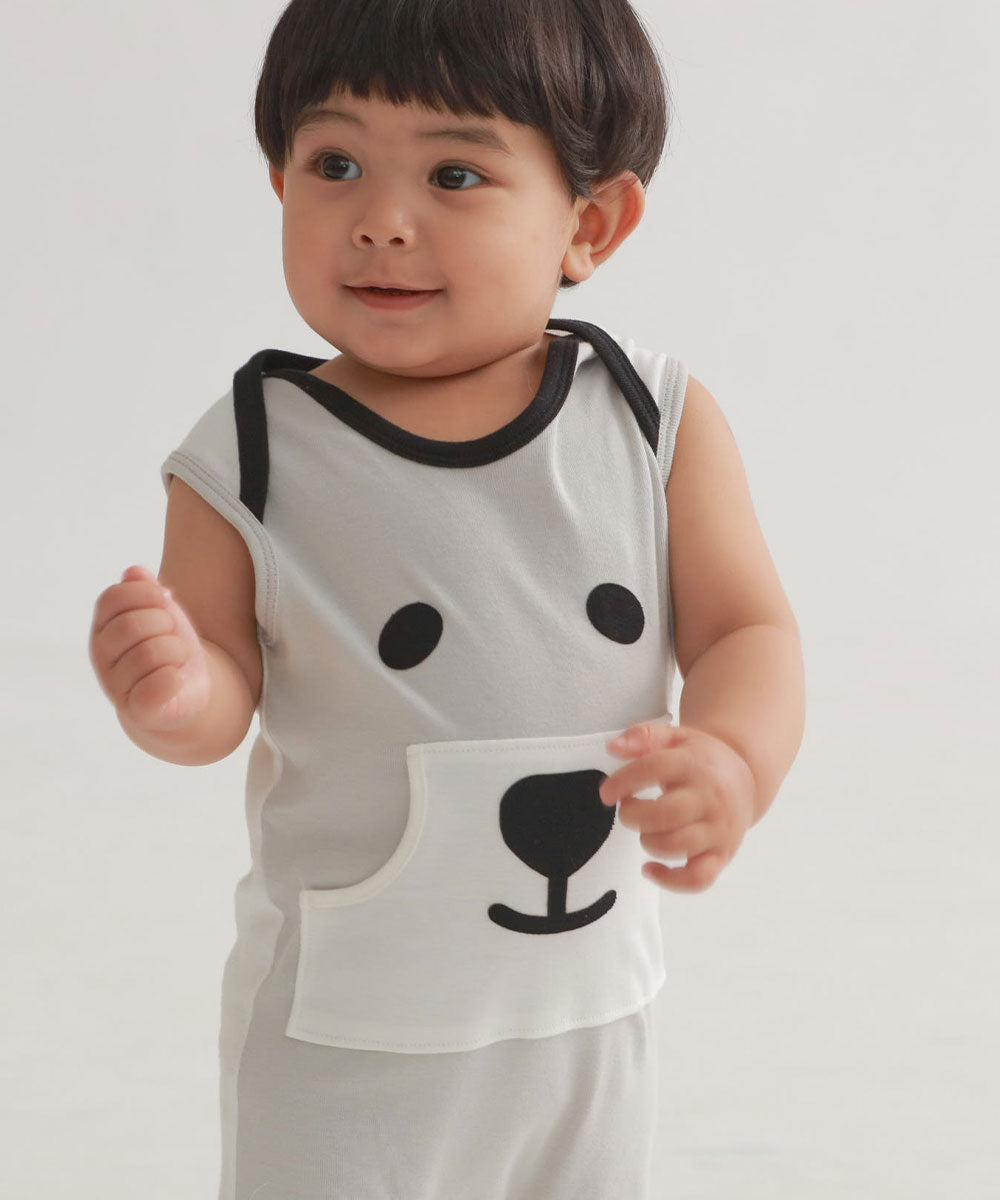 Main | Happy Face Series - Bear Baby Sports Jumpsuit | Animal Face | 100% Organic Cotton