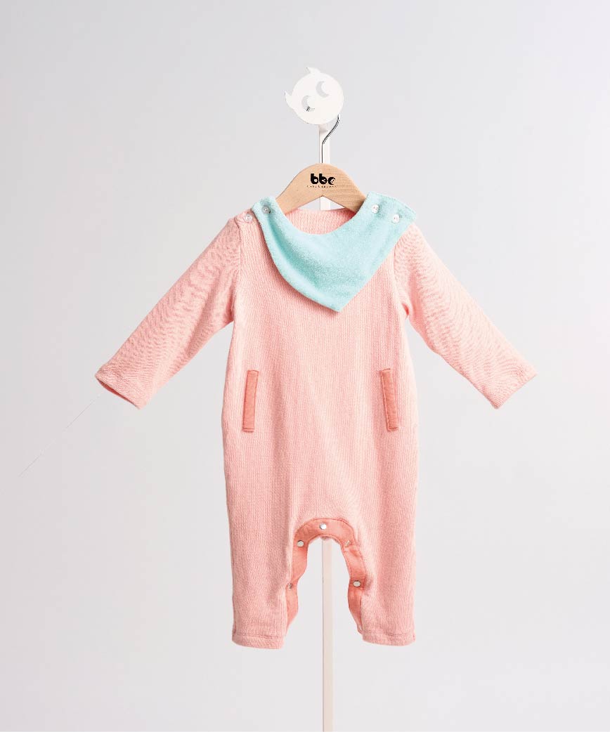 Main | Toddler bunny jumpsuit with two-tone scarf and bib | Detachable | 100% organic cotton