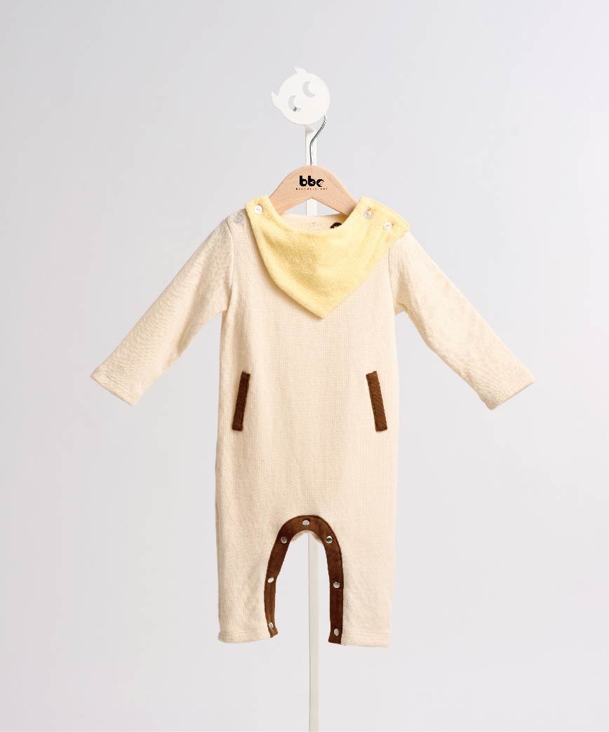 Main | Toddler bunny jumpsuit with two-tone scarf and bib | Detachable | 100% organic cotton