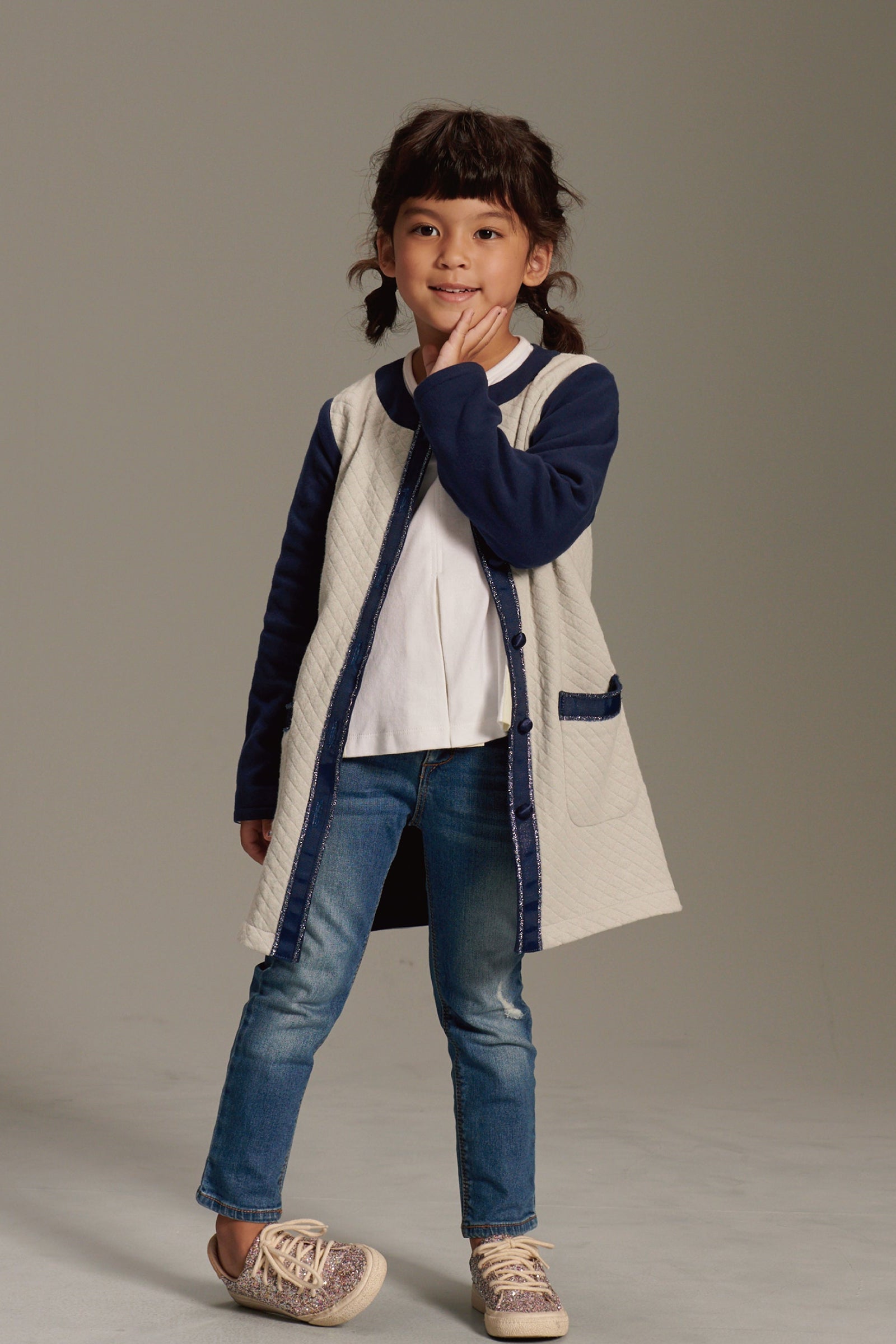 Main | Girls French Classic Chanson Long Coat | Patchwork | 100% organic cotton
