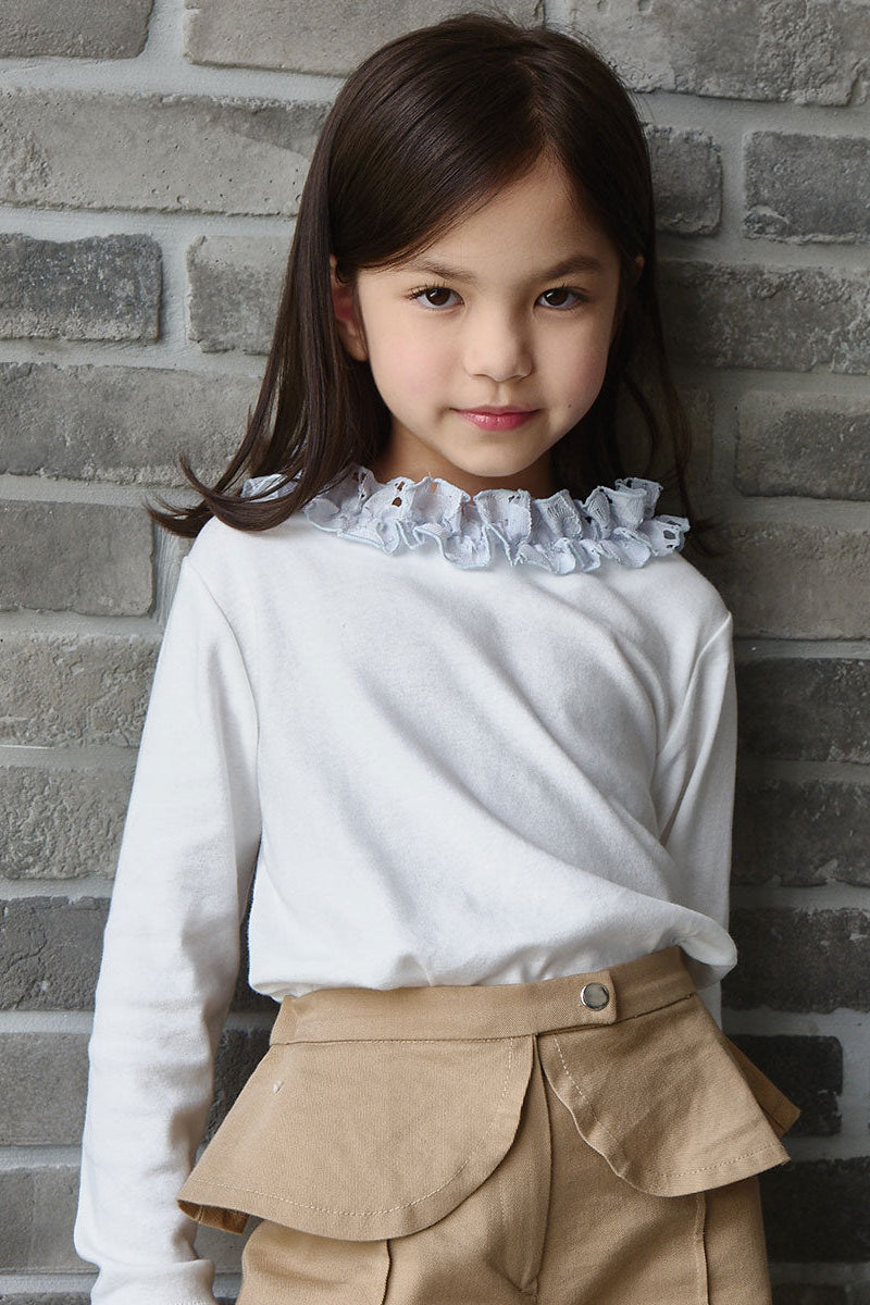 Main | Girls Elizabeth wreath neck top | paneled | 100% organic cotton
