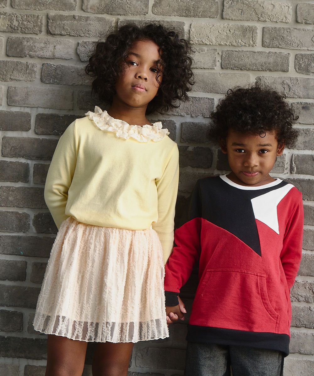 Main | Girls Elizabeth wreath neck top | paneled | 100% organic cotton