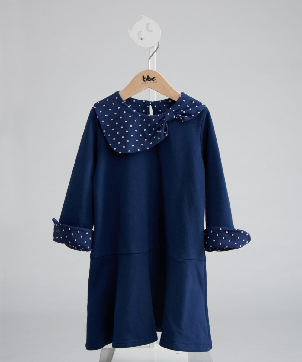 Main | Girls Snowflake Butterfly Fold-Over Sleeve Dress | Asymmetric Collar | 100% Organic Cotton