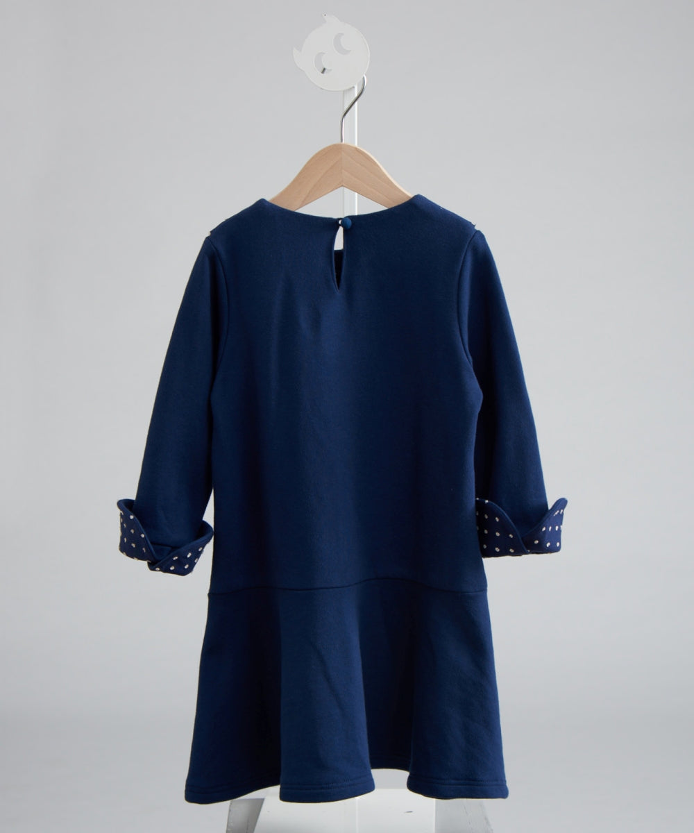 Main | Girls Snowflake Butterfly Fold-Over Sleeve Dress | Asymmetric Collar | 100% Organic Cotton