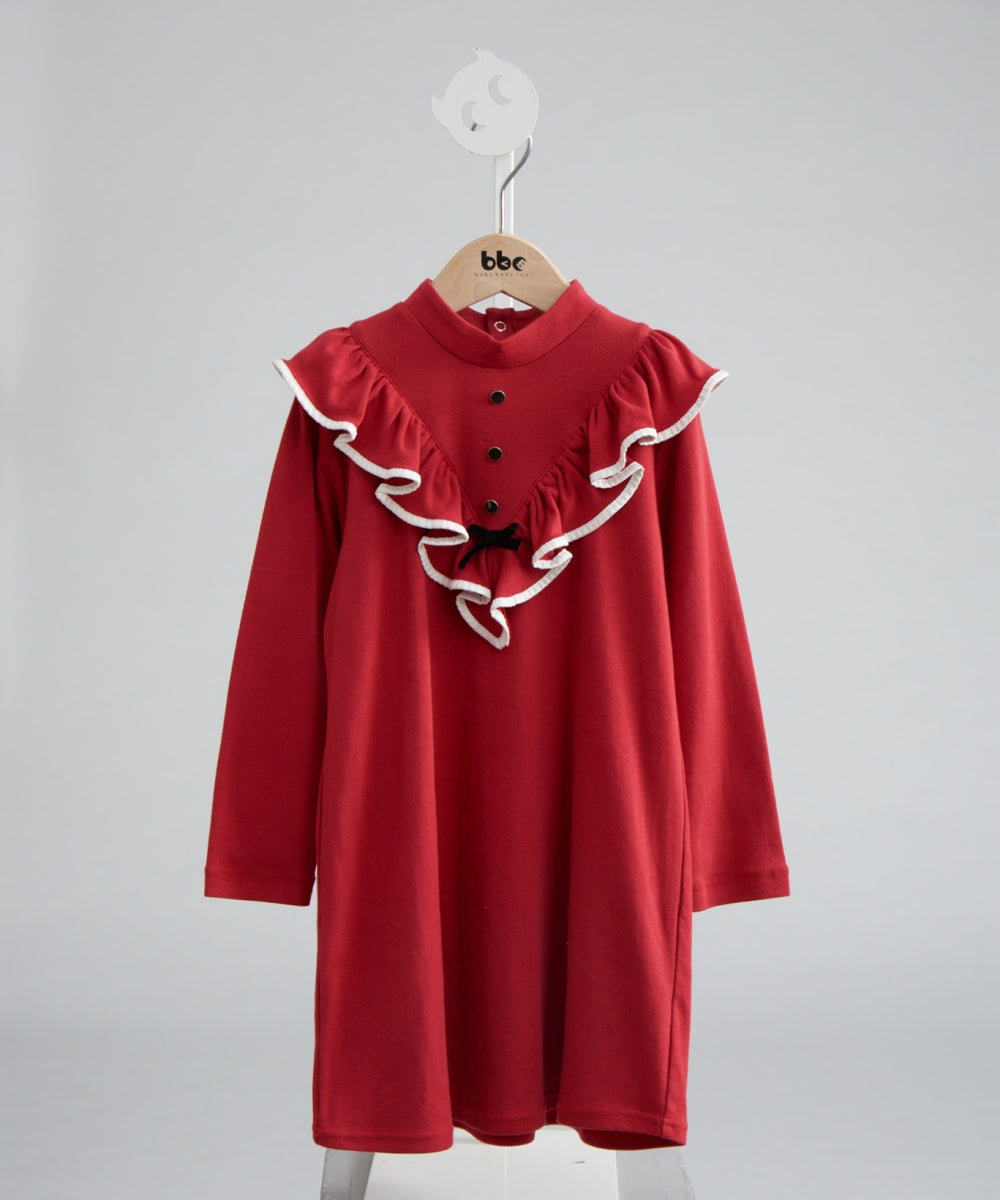 Main | Girls Rose Red Small Stand Collar Lotus Leaf Dress | Lotus Leaf | 100% Organic Cotton
