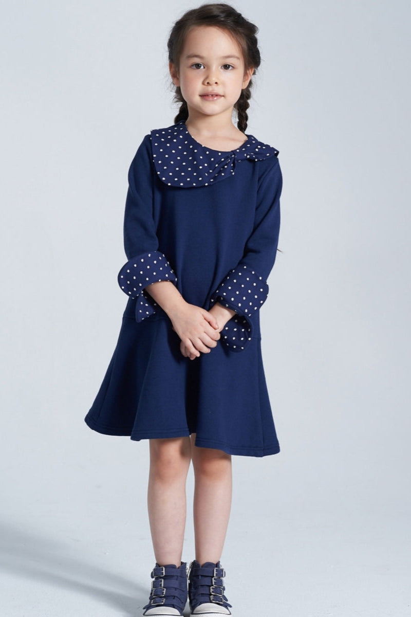 Main | Girls Snowflake Butterfly Fold-Over Sleeve Dress | Asymmetric Collar | 100% Organic Cotton