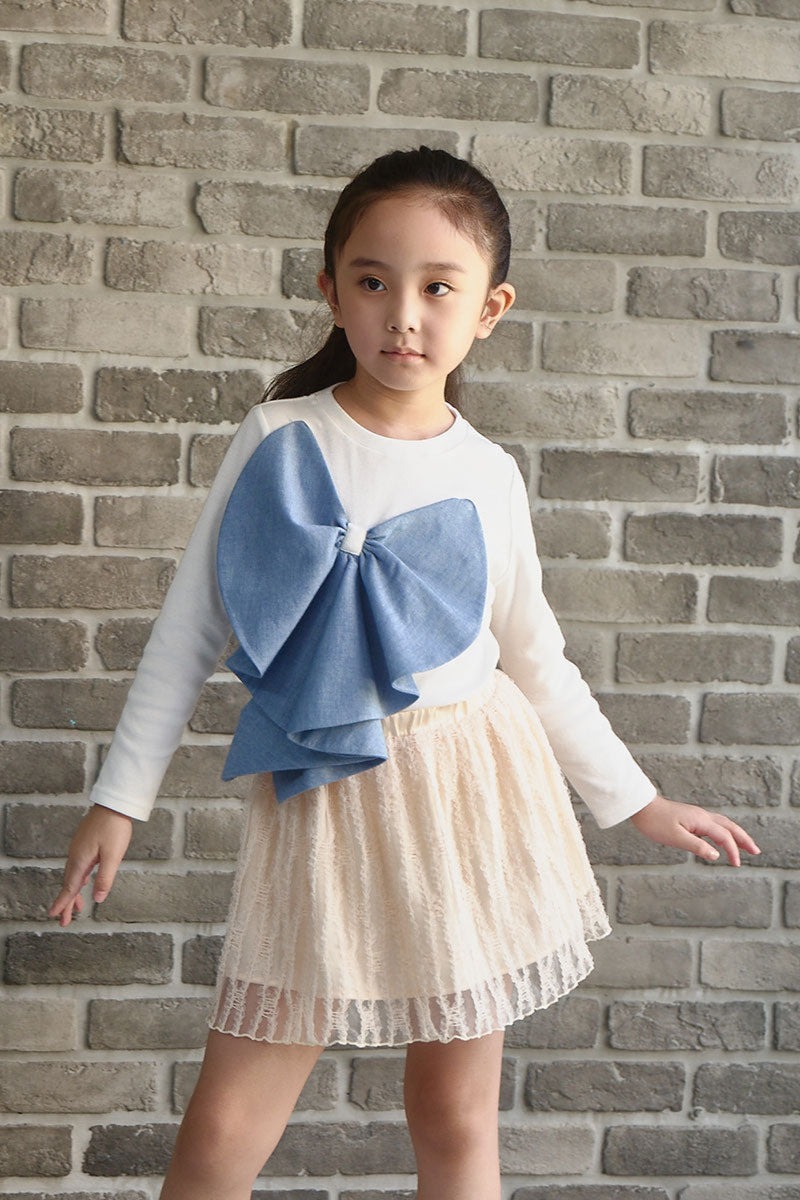 Main | Girls French Chanson Ribbon Bow Top | Bow | 100% organic cotton