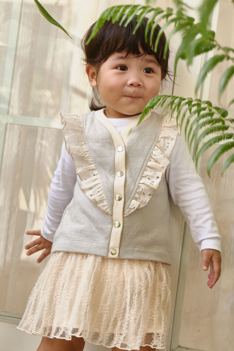 Main | Toddler Angel Ruffle Cardigan Vest | Paneled | 100% organic cotton