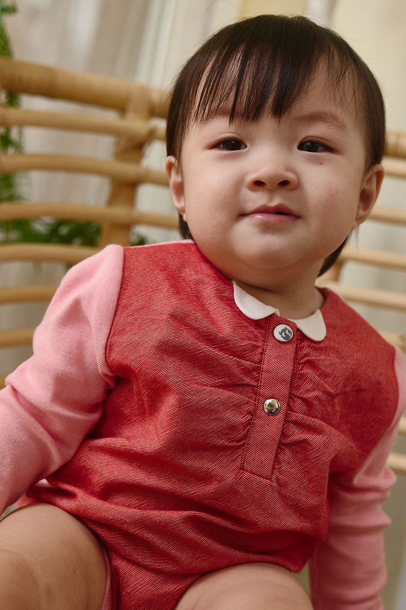 Main | Toddler Elegant Denim Panelled Bodysuit | Panelled | 100% organic cotton
