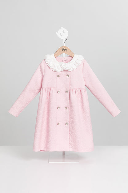 【預購】Luxury | 女童 Frill Fairy排釦洋裝 | 長袖荷葉 雙領 紋理面料
