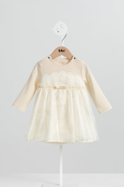 Luxury | 幼兒 Tulle Tale包屁洋裝 | 長袖花瓣 蝴蝶結 多層次