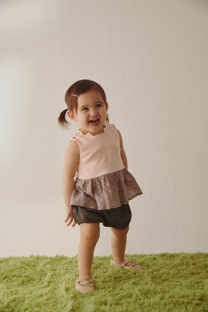 Main | Toddler Pompidou Collection - Step Neck Shirred Top | Panelled Step Neck | 100% Organic Cotton