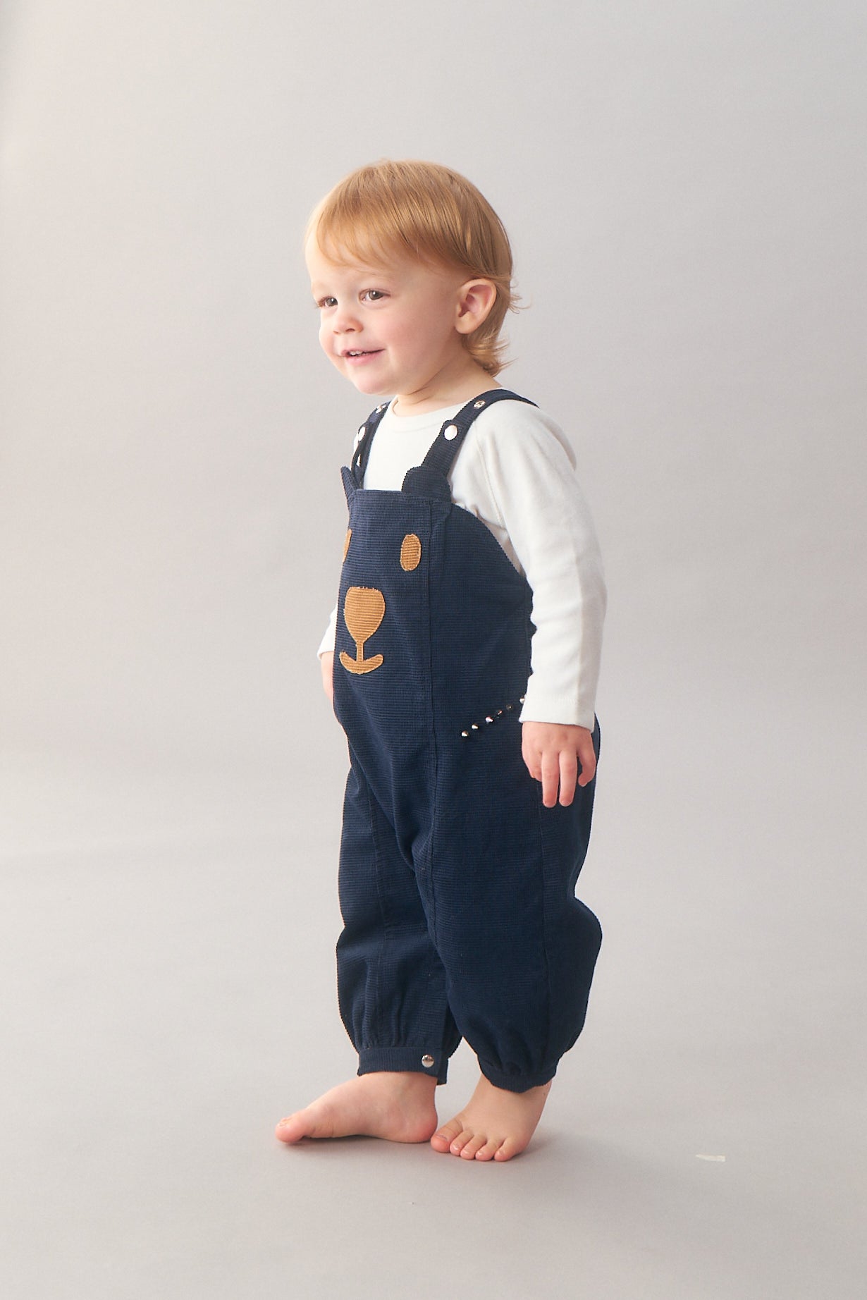 Luxury | Toddler Happy Face Bear Corduroy Jumpsuit | Animal Face
