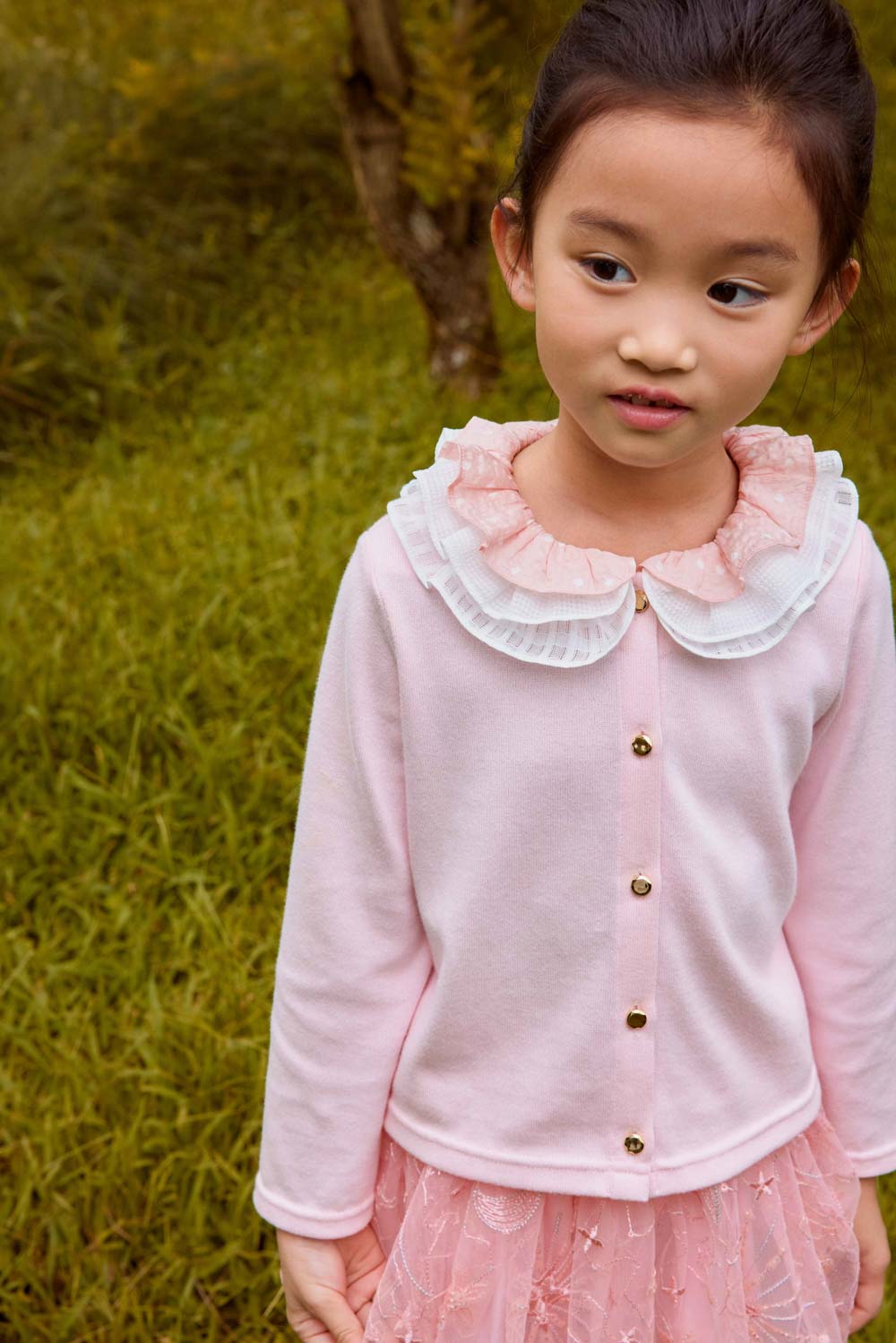 Luxury | Girls Camellia Collar Jacket | Loose Folds